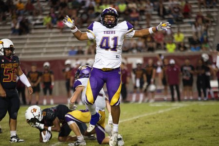 Defensive End Theodore Sanchez after a sack that forced a fourth down.